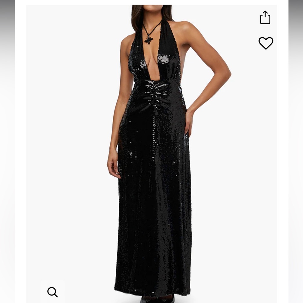 NWT WeWoreWhat black sequin halter dress